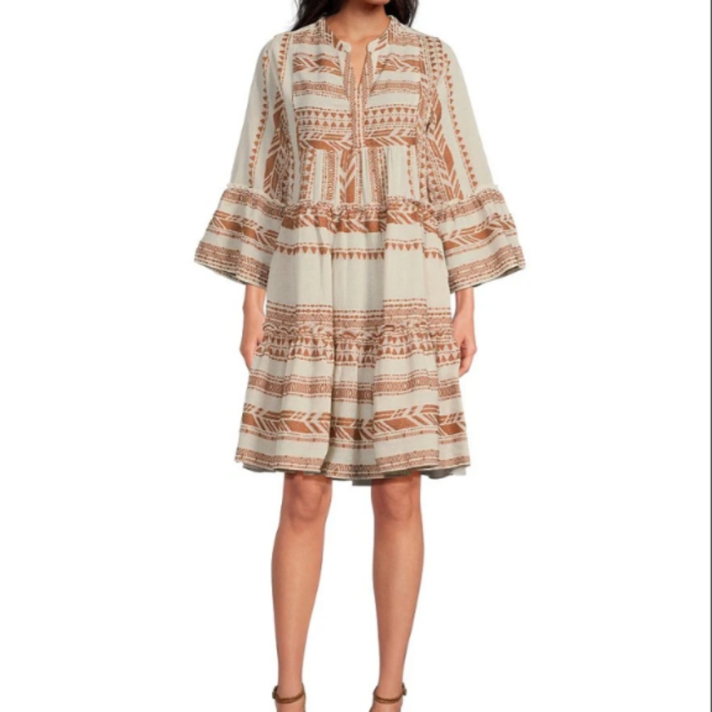 Elan Brown and White Print Charli Dress Size Large w Pockets - Picture 6 of 8